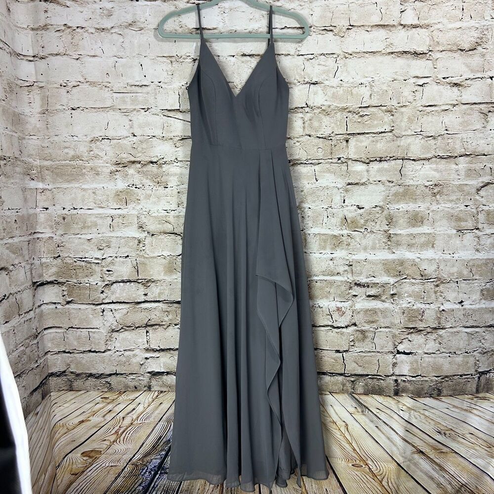 Azazie Naeem Neptune Chiffon Bridesmaid Dress Women's A4 Dolphin Grey Ruffle